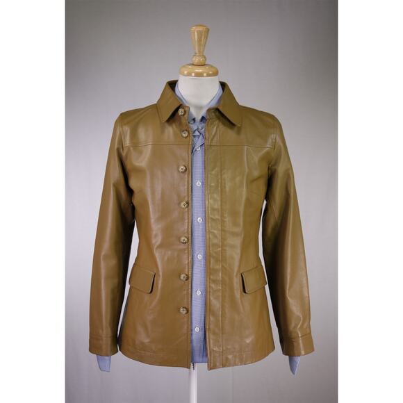 J. Press Carmel Brown Sheep Leather Overshirt Work Shirt Men's XS